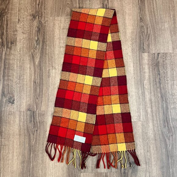Calzeat Accessories - Calzeat of Scotland Border Lambswool Scarf Red Yellow Color Block Plaid